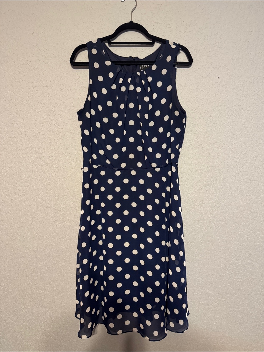 JH Jessica Howard Navy Blue & White Polka Dot Sleeveless Chiffon Midi Dress - 14